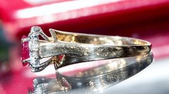 14k yellow gold ring 0.41ct natural diamond & treated ruby size 7 vintage 2.2gr