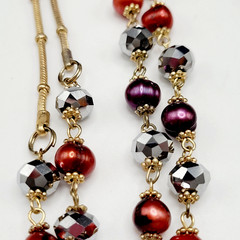 Colorful Burgundy and Plum Pearl with Crystal Beaded Long Station Necklace 36 in