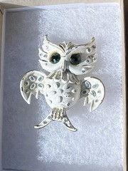 Antique Vintage Trafari Owl Green Eye Pin Enamel Pet Collection Brooch Jewelry