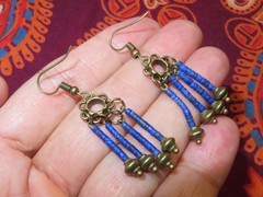 A Pair Of Nepal Tibet Vintage Ethnic Women Brass Laps Lazuli Bead Earrings (s1)