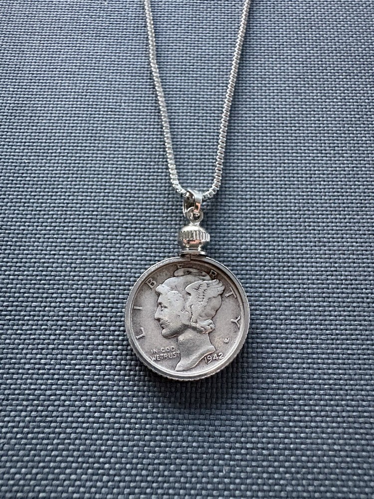 Beautiful Mercury Dime Necklace • Authentic Silver Coin • 20in Stainless Steel
