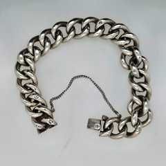 Sterling Silver CHUNKY CURB LINK Charm Bracelet Size 7 Vintage 21 grams