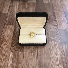 Vintage Emerald Cut Canary Yellow Gemstone Cocktail Ring Split Shank Band