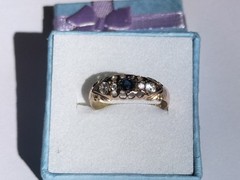 Antique 1910 Handmade Gold Ring w/ Blue Sapphire and 4x Zircons Q (18.19mm) 1.8g