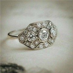 Art Deco Style Round Cut Lab Created Diamond 14K White Gold FN Engagement Ring