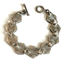 Vtg Mexico 925 sterling Silver Black Onyx Hexagon Geometric Toggle Bracelet 6.5
