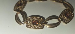 Vintage Sarah Coventry Butterscotch Rhinestone Gold Tone Filigree Bracelet 1974