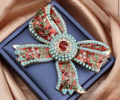 Baroque Style Bow Brooch Elegant Vintage Appeal Enamel Floral Design Fashion