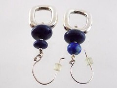 Sterling Silver Lapis Lazuli Beaded Dangling Hook Earrings 925 THAILAND 2.25 In