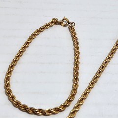 Vintage Sweet 14K Gold Overlay Rope Chain Necklace Bracelet Set 23” Signed