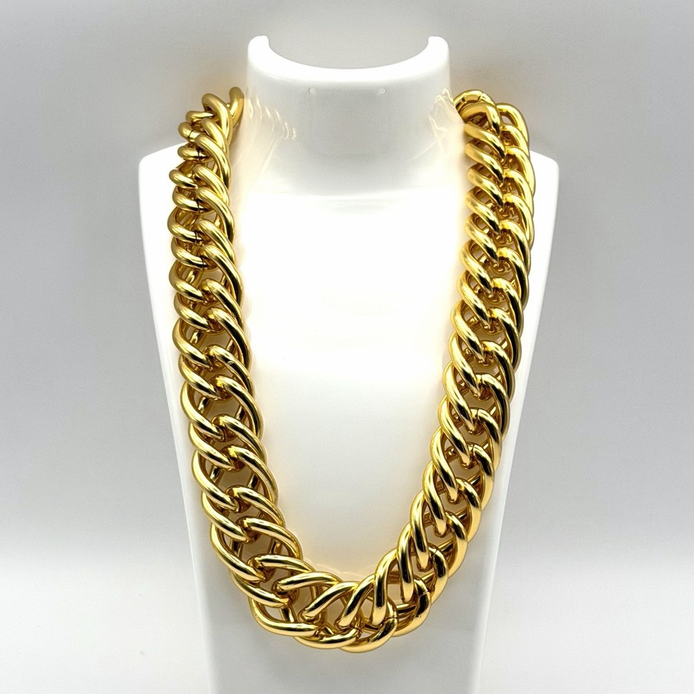 Vintage Anne Klein 24 Inch Heavy Chunky Gold Tone Curb Chain Statement Necklace