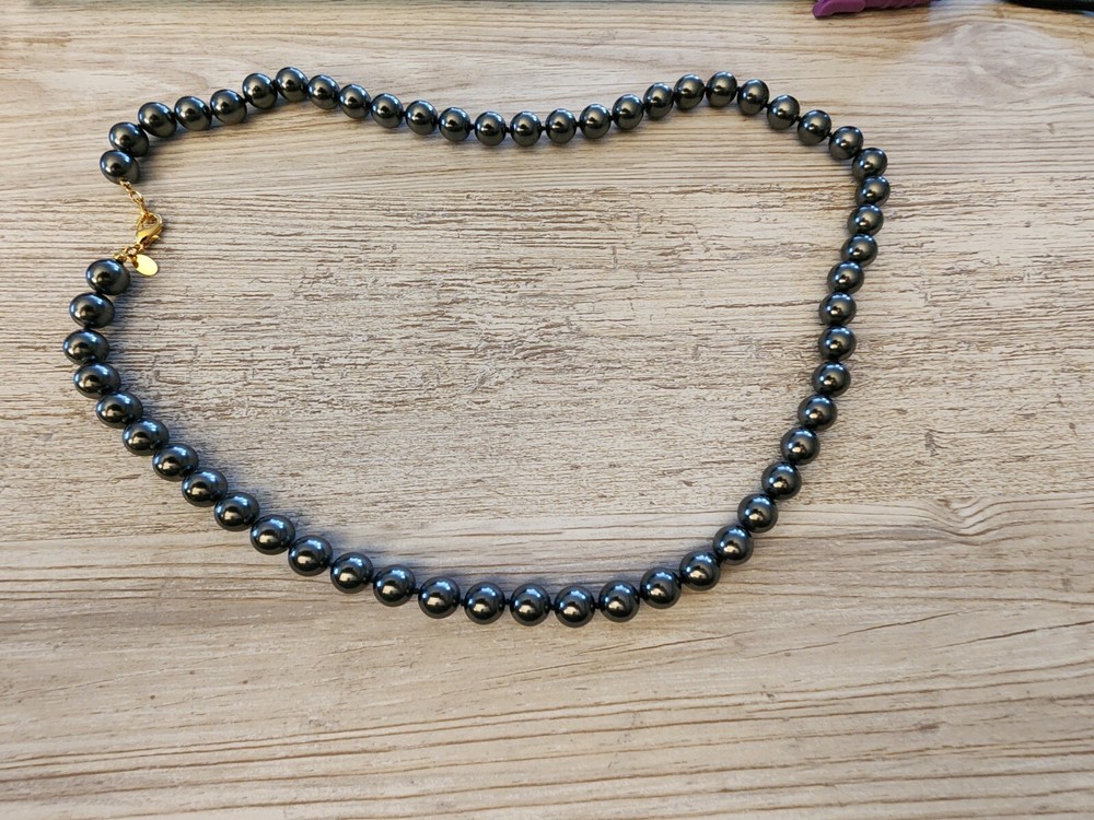 Joan Rivers Dark Grey Silver Glass Bead Necklace 15″ long