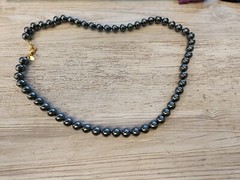 Joan Rivers Dark Grey Silver Glass Bead Necklace 15″ long