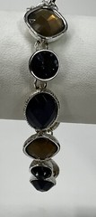 Vintage Scarab Bracelet Faceted Multi Colored Purple and Gold 7.5” Marked