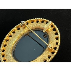 Vintage Black and Gold Toned Rose Brooch Pendant Whimsigoth Dark Romance