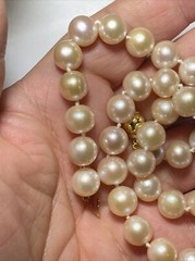 Necklace 10mm Cultured Pearl pinkish lavender KNOTTED silk 9mm 14k ball clasp