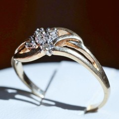 10k yellow gold ring natural diamond size 4.5 swirl vintage handmade 1.10g N3721