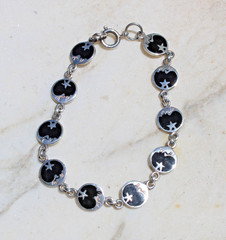 Vintage Sterling Silver 925 Celestial Bracelet Stars Moon Black Enamel