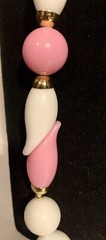 Pink & White Plastic Art Deco Bead Necklace Vintage