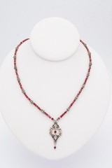 Vintage Sterling Silver 925 Garnet Beaded Necklace 17.75″