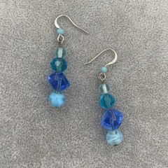 Vintage Venetian Mixed Lampwork Blue Glass Beaded Necklace W/ Matching Earrings