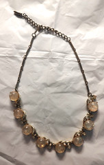 Coro Vintage Mid-Century White Faux Moonstone Cabochon Choker Necklace