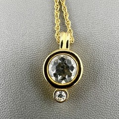 Vintage Liz Claiborne Necklace Clear Faceted Bezel Set Pendant Gold Tone Signed