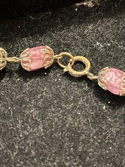 VTG Burgundy Glass Bead Necklace: Frit Sugared, Molded, Open Work Metal 26 In