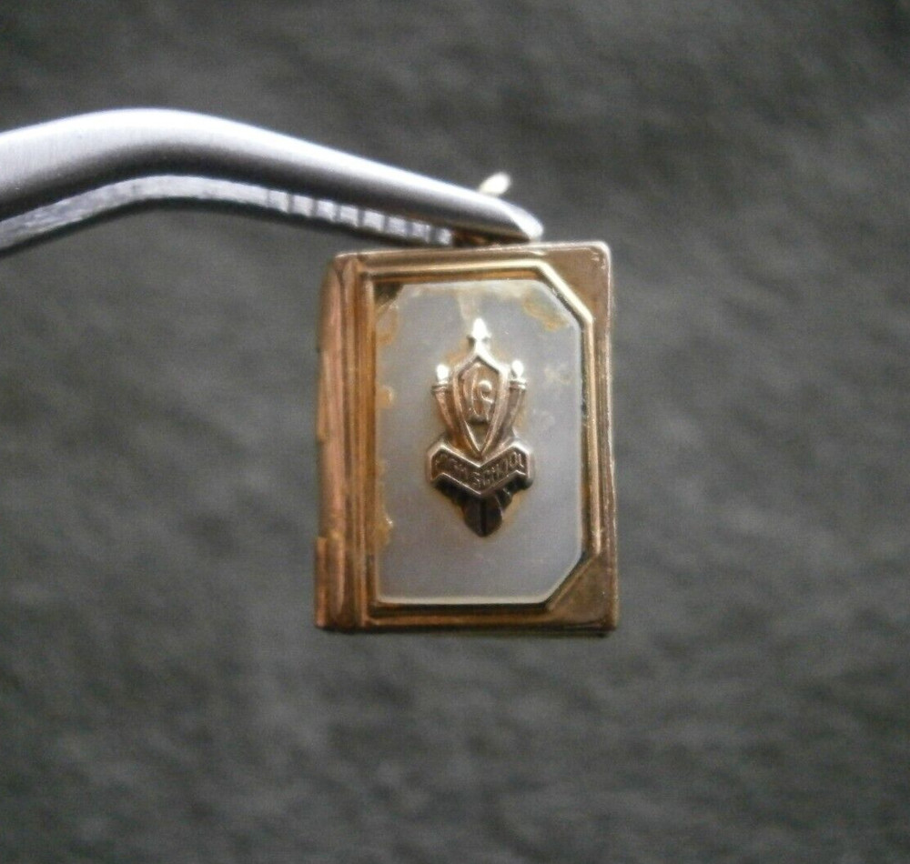 High School Book Opening Goldtone MOP Locket Pendant Charm 2.0g ~ Engraved MJG