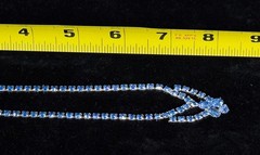 Vintage KARU Blue Rhinestone V Design Silver Tone Choker Necklace Signed 17”