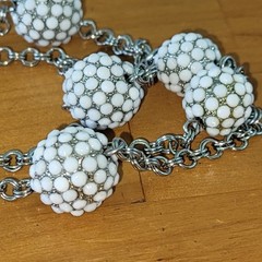 Vintage CHICO’S White Beaded Ball Station Necklace Opera Length 40″ 71g