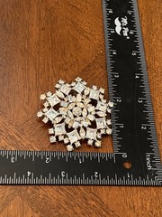 Vintage Bogoff Clear Rhinestone Snowflake Statement Brooch Silver Tone Signed!