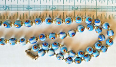 Vintage Murano Millefiori Glass Bead Necklace 28″ Long Venetian Blue Flower