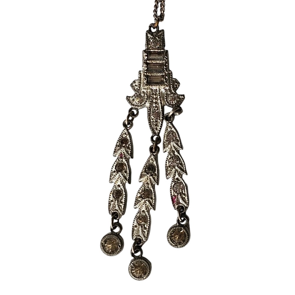 VTG Art Deco Rhinestone Pendant Drop Dangle 1920’s Retro Necklace Pendant 2.25″