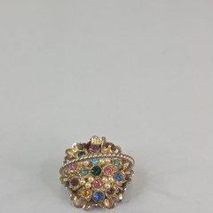 Vintage Flower Basket Pendant Multicolor Rhinestones Faux Pearls Rope Handle