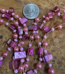 Vintage Handmade Necklace Pearl Dyed Agate Triple Strand Necklace Button Close