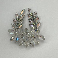 VTG AB Aurora Borealis Crystals Rhinestones 3D Cluster Leaf Brooch Pin Rhodium