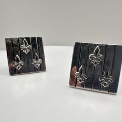 Vintage 90s Swank Silver Tone Fleur De Lis Cufflinks & Tie Clip Set Jewelry