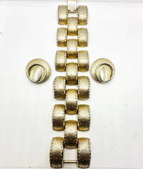 Lot VTG Chunky 1960’s Textured Brushed Gold Tone Dome Link Bracelet & Earrings