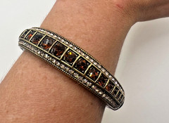 Heidi Daus Elegance Bangle Bracelet Smoky Topaz Crystal Signed M/L Vintage 59 g
