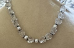 Vintage estate sterling silver raw rock crystal Pearl beaded Toggle necklace 925