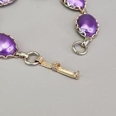 Vintage Oval Bead Bracelet Purple Pearlized Gold Tone Linked 6.75″