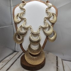 Vintage RJ Graziano Gold Tone Crescent Bib Necklace Runway Statement Hammered 20