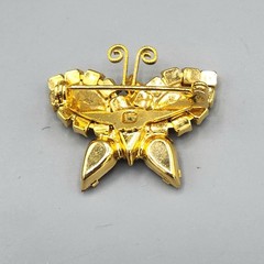 Vintage Petite Butterfly Red Pink Rhinestone Gold Tone Figural Pin Brooch