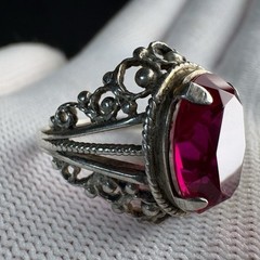 Vintage Ring Silver 875 Soviet Era Ruby size 6.5