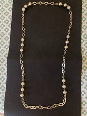 Necklace Vintage Gold Tone Chain with 3 Balls Grouped Stations Large Links 32-in