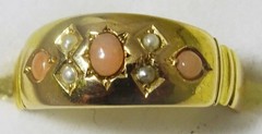 Antique Coral and Pearl 15 karat Gold Gypsy Ring