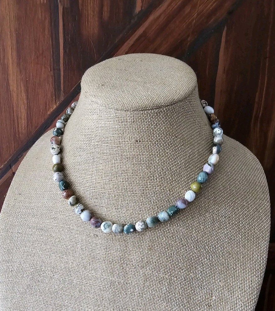Ocean Jasper Beaded Necklace 16/18″ Polished Beads Smooth 6/10mm Multi Color Sz