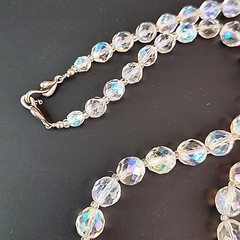 Vintage AB Glass Beaded Necklace Round Faceted Aurora Borealis 24″