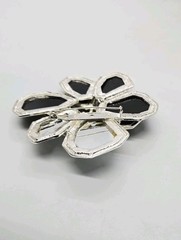 Modernist Flower Brooch Black & Silver Mirror 3.5 in HUGE Modern Floral